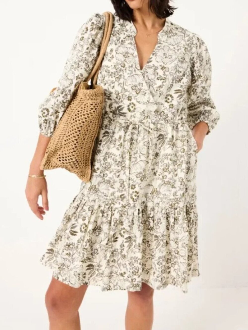 FATFACE 100% Cotton Dress Nancy Ivory Linear Floral